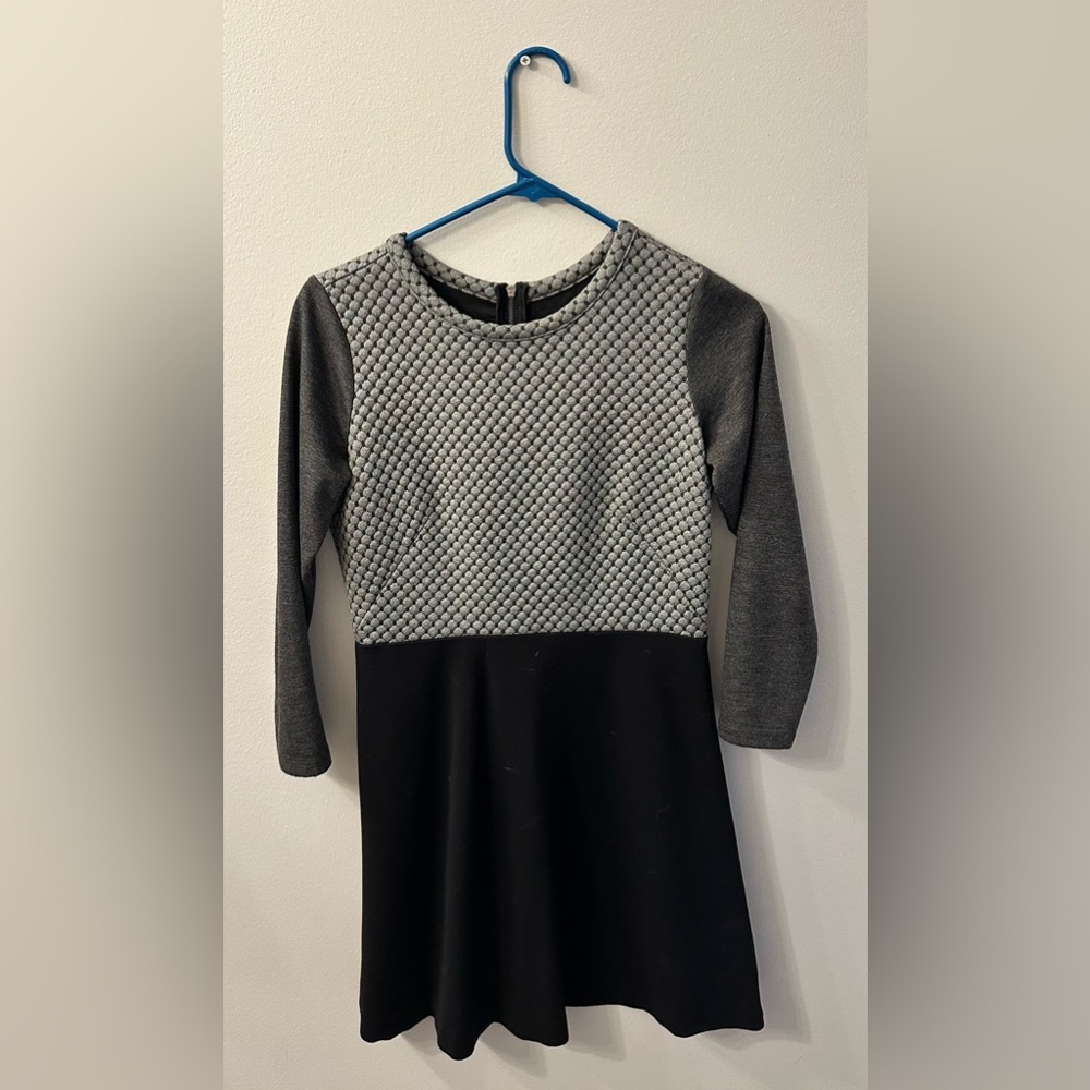 LOFT Gray and Black Long Sleeve Dress